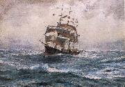 Thomas Somerscales A Ship running before a Gale oil on canvas
